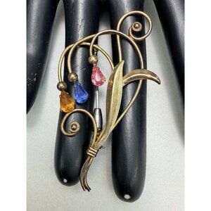 VanDell Co 12k Gold Filled Brooch Glass Tear Drop Rhinestones Vintage